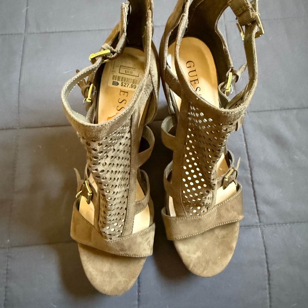Guess Women's Taupe Sandals with Buckle Detail